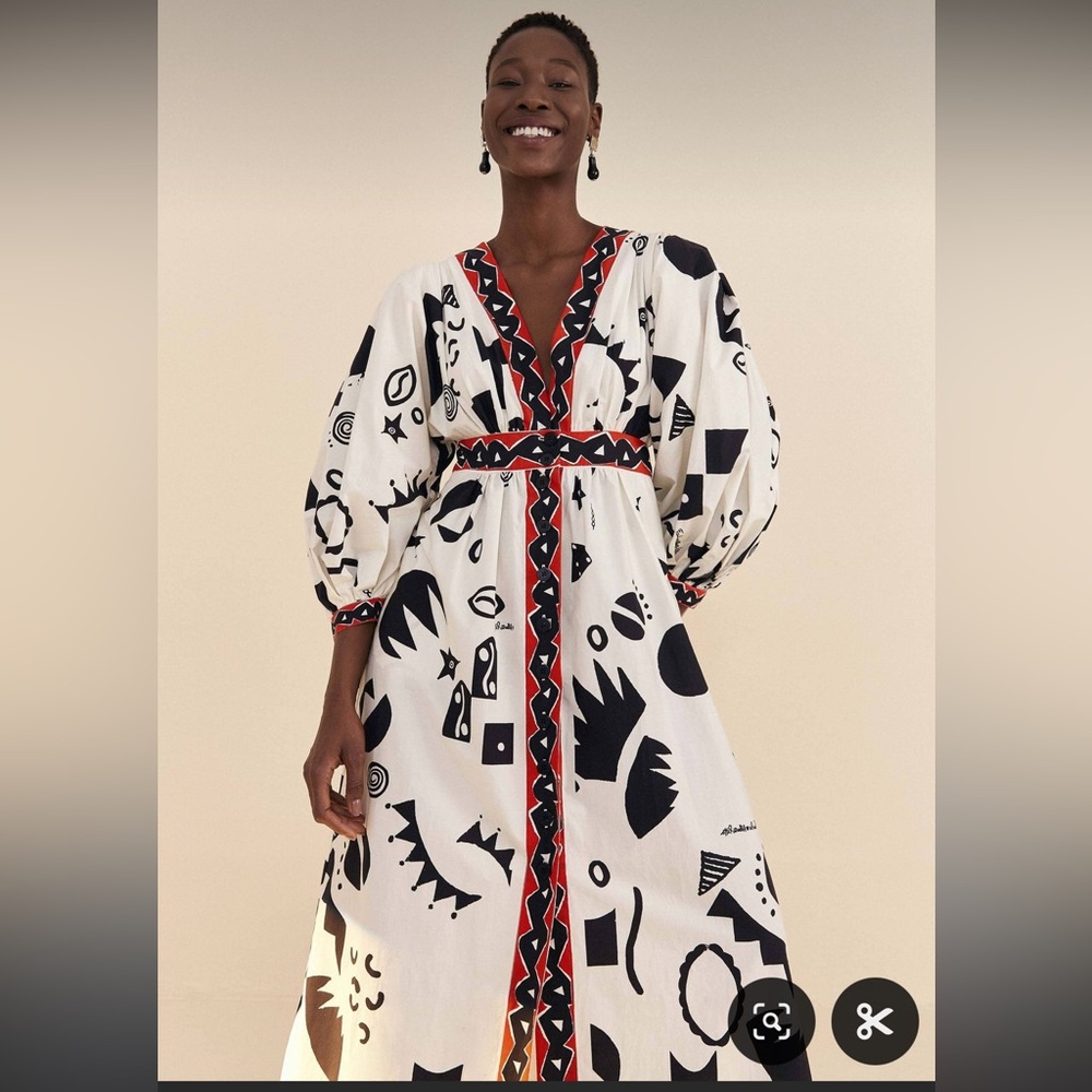 Farm Rio pitta soul puff sleeve midi dress size large nwt